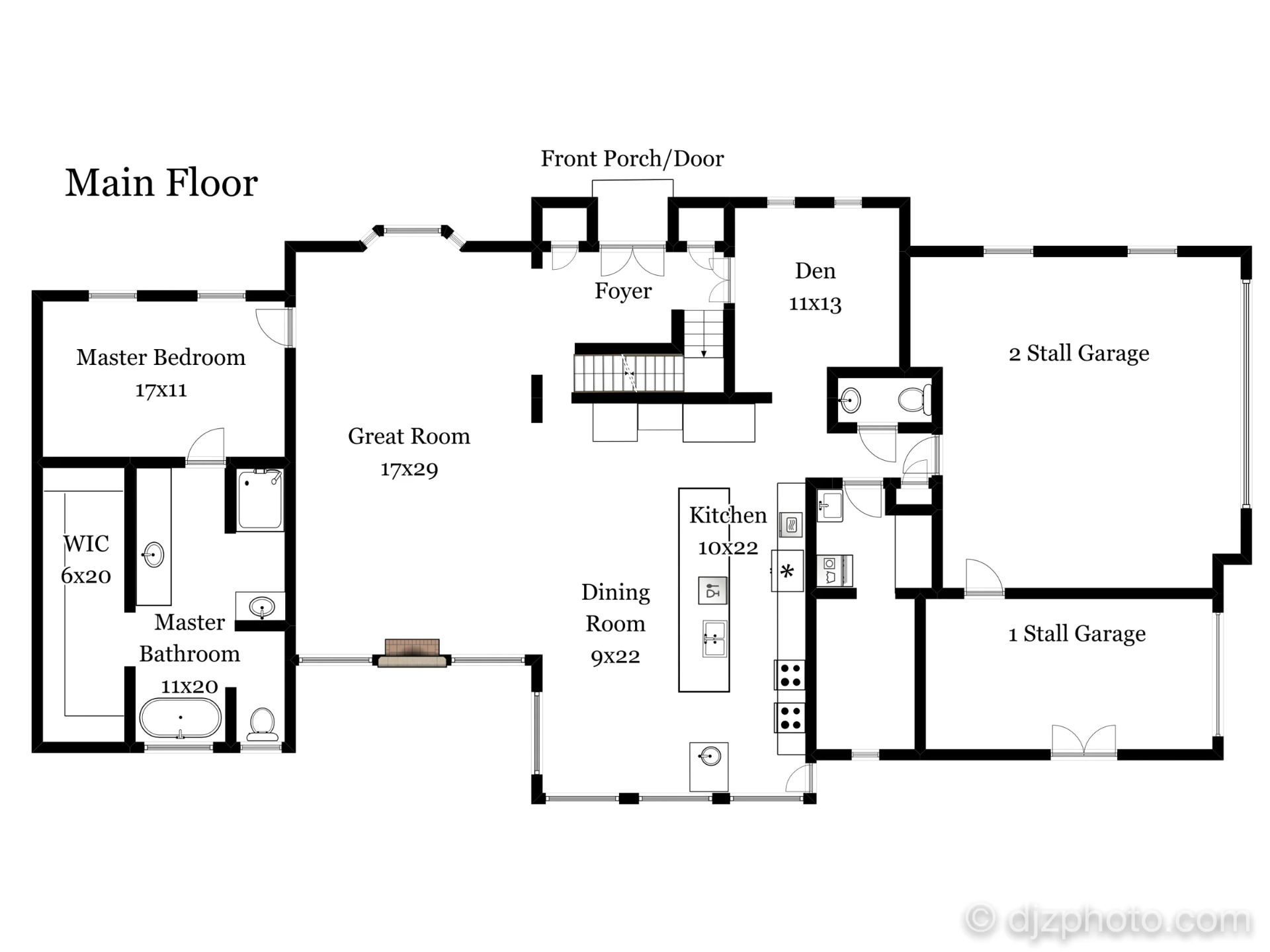 2D schematic real estate floor plan with room dimensions